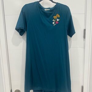 Anthropologie Teal Dress with Floral Embroidery
